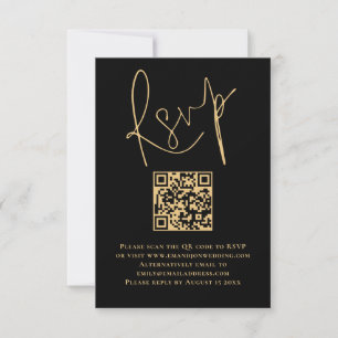 Elegante Guión de Oro Negro QR Boda de código RSVP