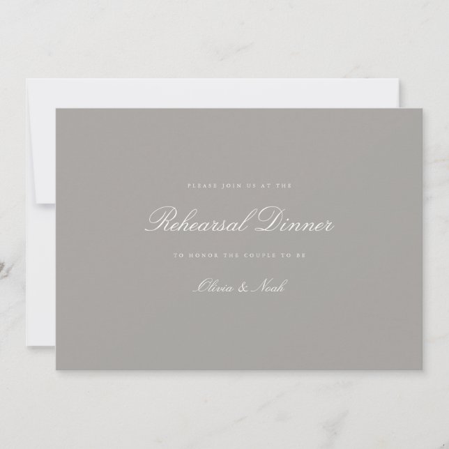 Elegante guión de tarjeta de cena blanca y gris (Anverso)