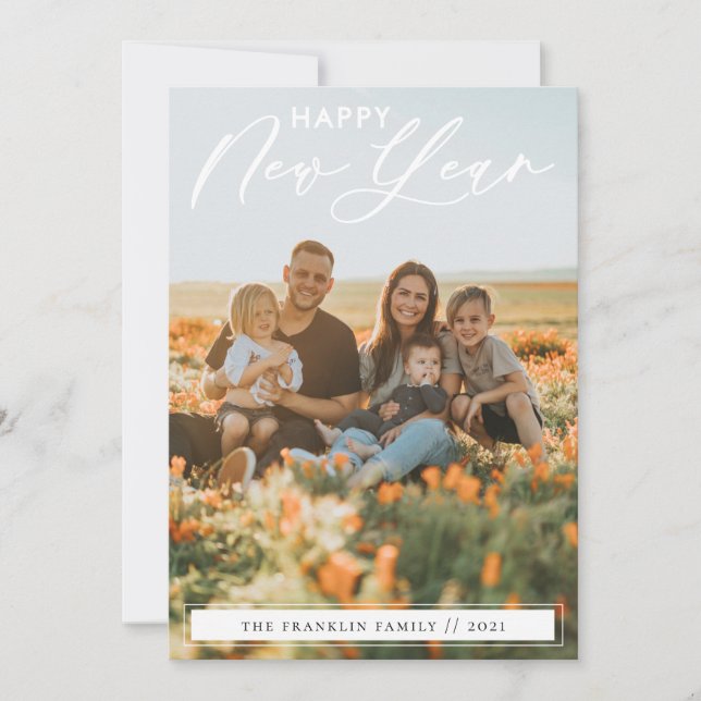 Elegante guión de tarjeta fotográfica de Año Nuevo (Anverso)