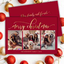 Elegante guión dorado 3 Foto Collage Rojo Navidad