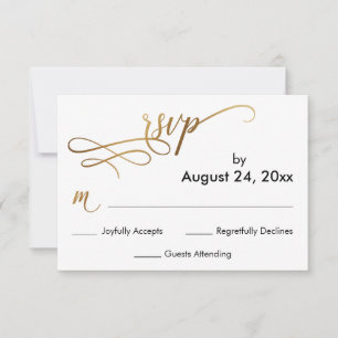 Elegante guión dorado en simple tarjeta RSVP