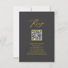 Elegante guión dorado moderno Gray QR Wedding RSVP