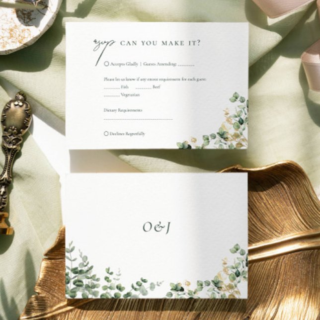 Elegante Guión Eucalyptus Boda Foliage RSVP (Subido por el creador)