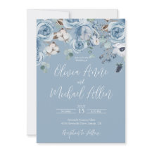 Elegante guión floral azul invitación a la boda