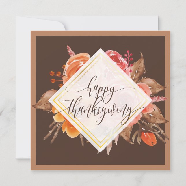 Elegante guión floral otoño feliz tarjeta de acció (Anverso)