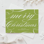 Elegante guión florece Feliz Navidad<br><div class="desc">Tarjeta de vacaciones moderna con un elegante guión de caligrafía en blanco. Esta tarjeta está disponible en otros colores - hay artículos coincidentes y artículos similares disponibles. ¡Felices fiestas!</div>