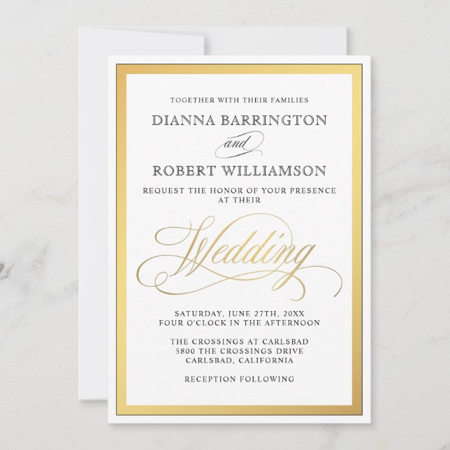 Elegante guión florece la invitación a la boda (Anverso)