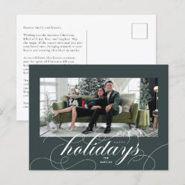 Elegante guión floreciente DkGreen tarjeta de foto
