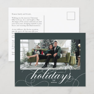 Elegante guión floreciente DkGreen tarjeta de foto