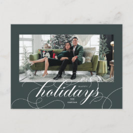 Elegante guión floreciente DkGreen tarjeta de foto