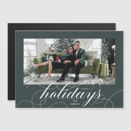 Elegante guión floreciente DkGreen tarjeta de foto