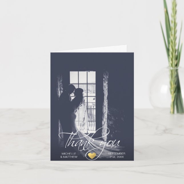 Elegante guión GRACIAS tarjeta de nota boda | FOTO (Anverso)