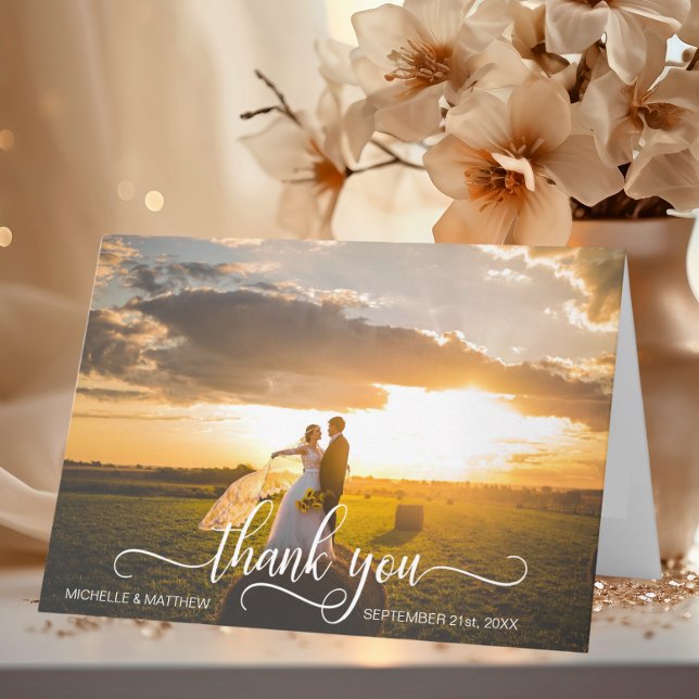 Elegante guión GRACIAS tarjeta de nota boda | FOTO (Elegant Script THANK YOU wedding note card  PHOTO)