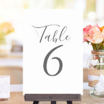 Elegante Guión Gris Y Números De Mesa Blanca<br><div class="desc">Estos elegantes números de mesa en blanco y gris se pueden personalizar con letras grises de moda. Diseñado por Thisisnotme©</div>