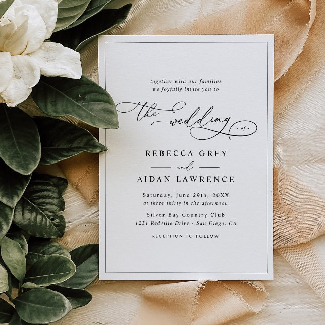 Elegante guión Invitación a la boda blanca y negra (Subido por el creador)