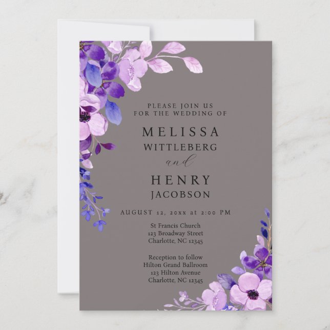 Elegante guión Invitación a la boda de la flor ros (Anverso)