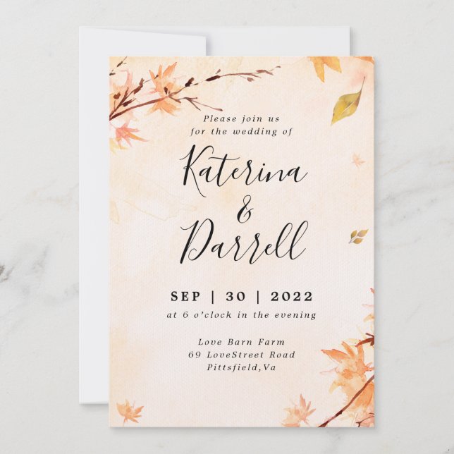 Elegante guión Invitación a la boda de otoño (Anverso)
