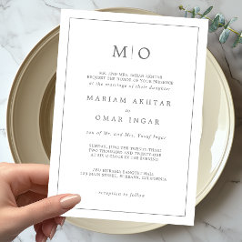 Elegante guión Invitación a monograma plateado
