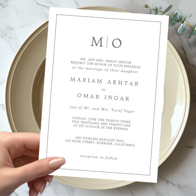 Elegante guión Invitación a monograma plateado (Subido por el creador)