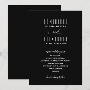 Elegante guión Invitaciones a la boda blanca y neg