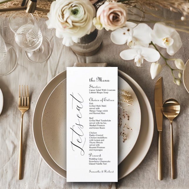 Elegante guión Menú de la mesa de novias Boda de 4 (Subido por el creador)