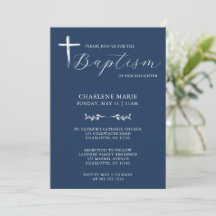 Elegante guión moderno Bautismo Azul Invitación