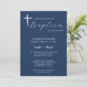 Elegante guión moderno Bautismo Azul Invitación