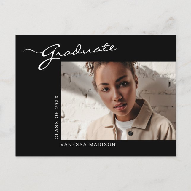Elegante guión moderno | Invitación Photo Grad (Anverso)