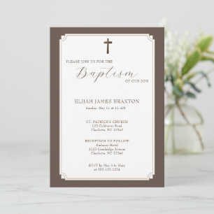 Elegante guión moderno Taupe Baptismo Invitación