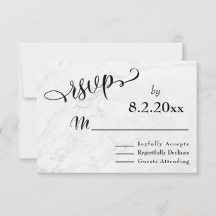 Elegante guión negro con mármol blanco, RSVP de bo