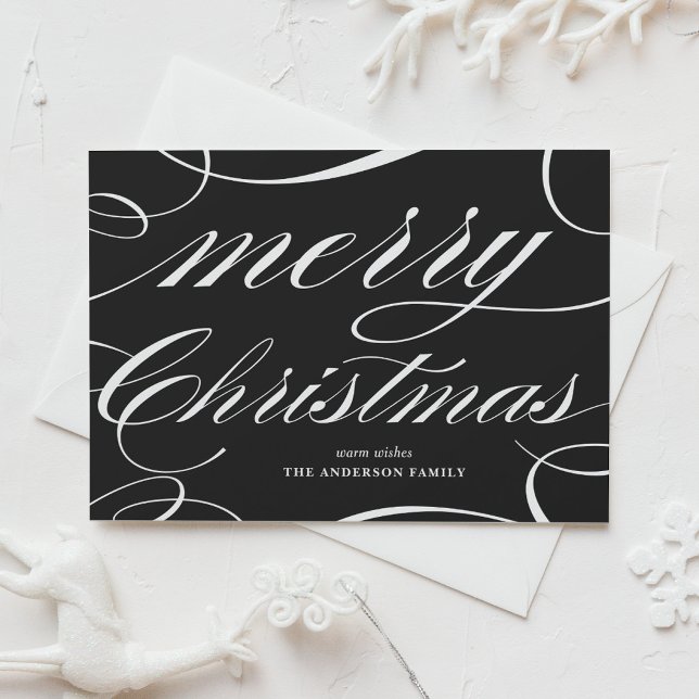 Elegante guión negro florece Feliz Navidad (Subido por el creador)