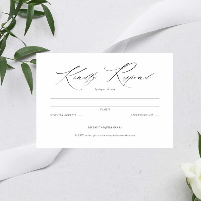 Elegante guión negro y blanco Boda simple RSVP (Subido por el creador)