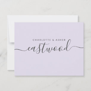 Elegante guión Nombre Lavender Tarjeta de nota pla