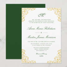 Elegante guión oro floral invitación a la boda