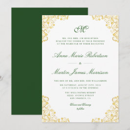 Elegante guión oro floral invitación a la boda