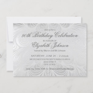 Elegante guión plateado 90 cumpleaños invitación