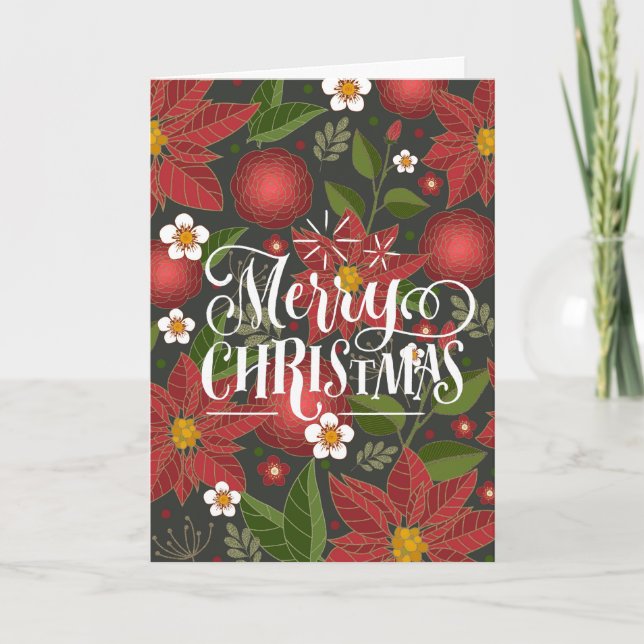 Elegante guión Poinsettia floral elegante tarjeta  (Anverso)