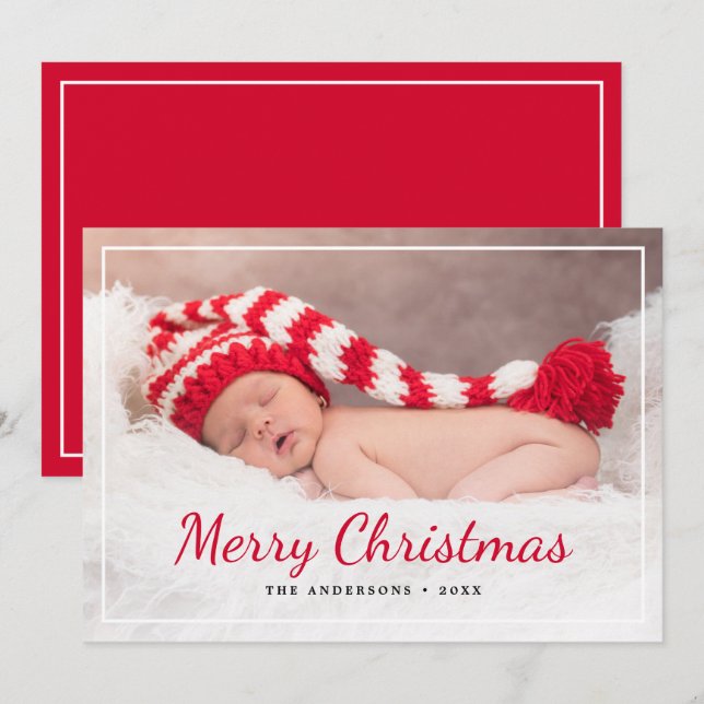 Elegante guión rojo Feliz Personalizado de Navidad (Anverso / Reverso)