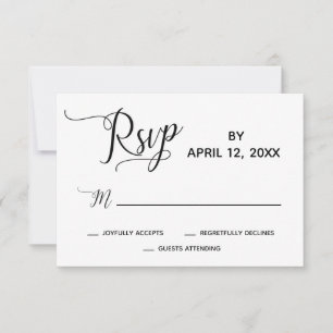 Elegante guión simple Boda blanca negra RSVP