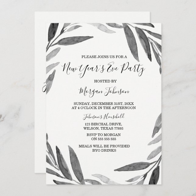 Elegante guión simple invitación a Fiesta de Año N (Anverso / Reverso)
