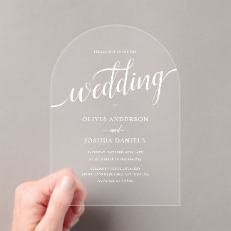 Elegante Guión Simple Invitación Acrílica Boda