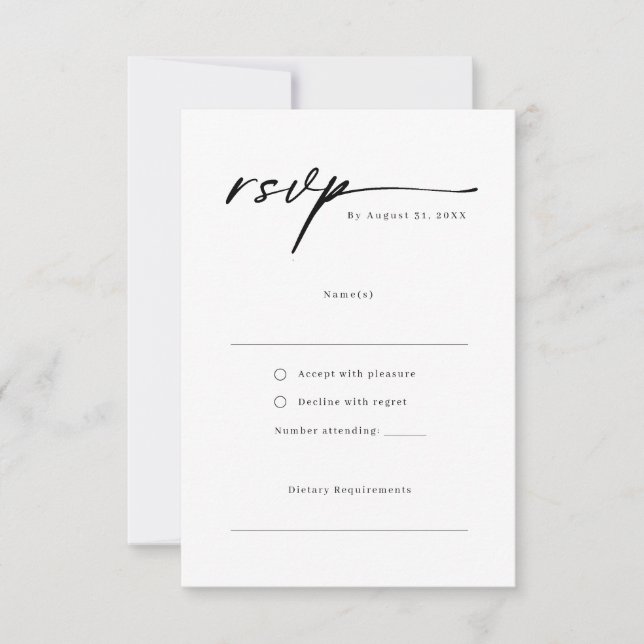 Elegante guión Tarjeta de respuesta RSVP minimalis (Anverso)