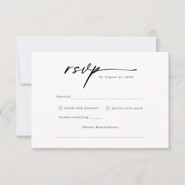 Elegante guión Tarjeta de respuesta RSVP minimalis (Anverso)
