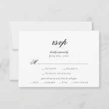Elegante guión Tarjeta RSVP de la boda blanca negr