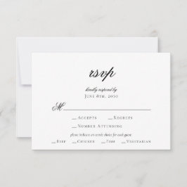 Elegante guión Tarjeta RSVP de la boda blanca negr