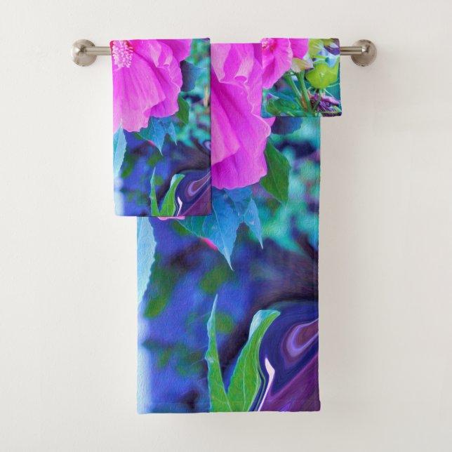 Elegante Hibiscus rosa con oliage azul ondulado (In situ)