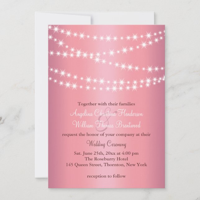 Elegante hilo de luces en la invitación a la boda  (Anverso)