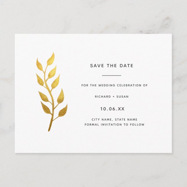 Elegante Hoja de Oro Guardar la Invitación de Fech (Anverso)