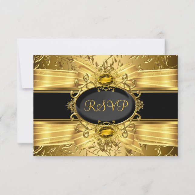 Elegante Hoja de Oro y Gema 50 Aniversario RSVP (Anverso)