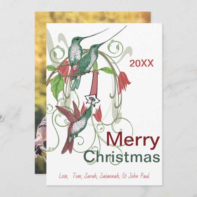 Elegante Hummingbird Feliz Navidad (Anverso / Reverso)